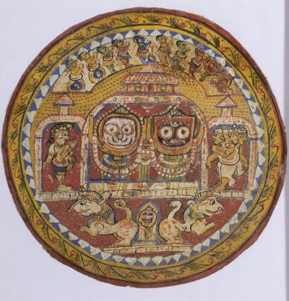 null Trinité de Jagannath
Peinture sur textile, encadrée
Inde, probablement Orissa,...