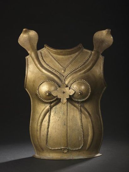 null Plastron féminin 
Bronze ou fonte de laiton
Inde, Kerala, XXe siècle
Hauteur...