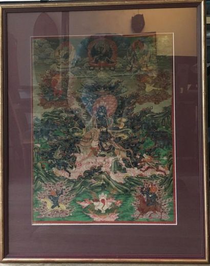 null Thangka représentant Palden Lhamo 
Pigments polychromes sur coton 
Tibet, XVIIIe...