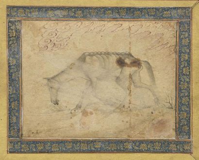null Cheval émacié
Pigments polychromes sur papier 
Inde, probablement Deccan, XVIIe...