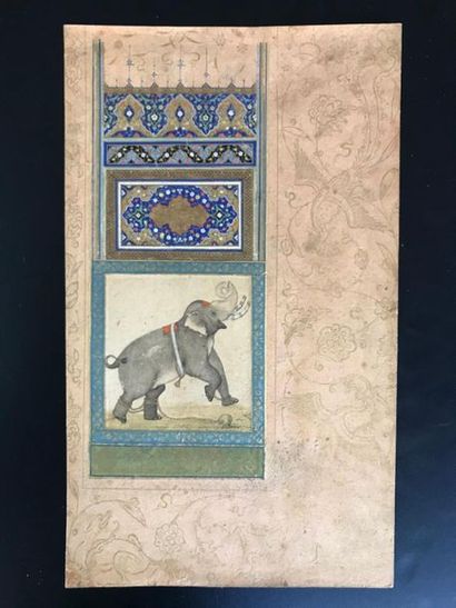 null Miniature Moghole d'un éléphant montée sur une page Safavide
Pigments polychromes...