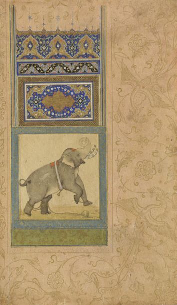 null Miniature Moghole d'un éléphant montée sur une page Safavide
Pigments polychromes...