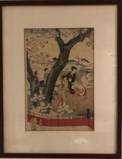 null Ancient Japanese print on silk paper
framed
Late 19th century 
42 x 53 cm