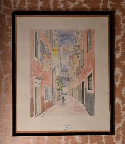 null Watercolor in color representing a street of a southern village