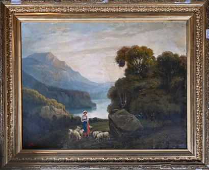 null J.R., 19th century Swiss school?

Shepherdess in front of a mountain lake 

Oil...