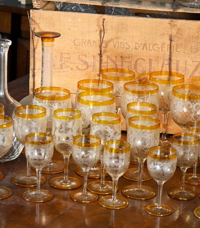 null BOHEME 

Important glassware set with engraved animal, poultry and yellow glass...