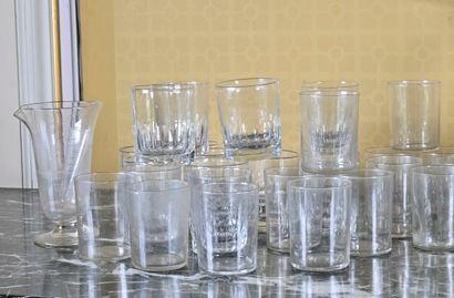 null Lot of glassware including: stemmed glasses, cups, bell, bottles, two oil and...