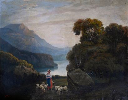 null J.R., 19th century Swiss school?

Shepherdess in front of a mountain lake 

Oil...