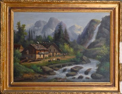 null MORIN, Swiss School of the 19th century

Chalet in a mountain landscape 

Oil...