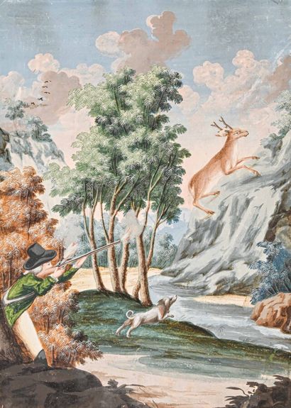 null German school of the late 18th century

Deer hunting. Pair of gouaches forming...