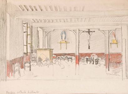 null Attribué à STEINLEN (1859 - 1923)

Intérieur d'église. Dessin aux crayons de...