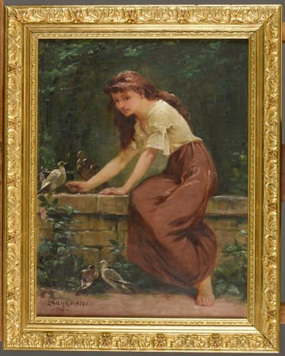 null 19th century FRENCH SCHOOL - SARRASIN***

Young woman with doves

Oil on canvas,...