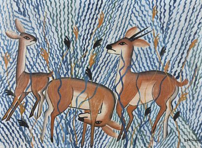 KABINDA (XXè siècle) 
Antilopes 
Huile sur...