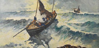 null Jean DANZMAN (20th century)

Fishermen in the turmoil

Oil on canvas, signed...