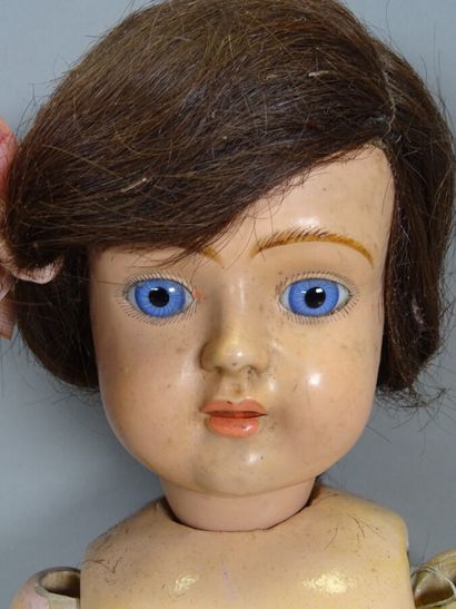 null Schildkrot turtle doll, size 14, celluloid head, natural brown hair wig, fixed...