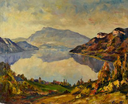  Francis CARIFFA (1890-1975) 
Lac du Bourget, baie de Gresine 
Huile sur toile signée...