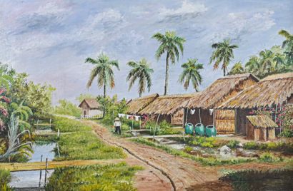 G. OUDOT (XXe siècle) 
Village vietnamien...