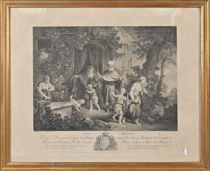 null Lot of six engravings composed of a color engraving titled Interior of the Cristal...