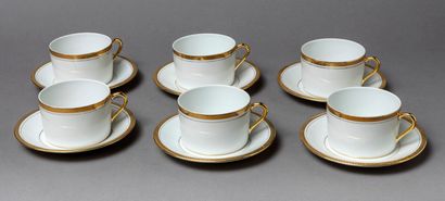 null Six white porcelain chocolate cups and saucers with gold fillets