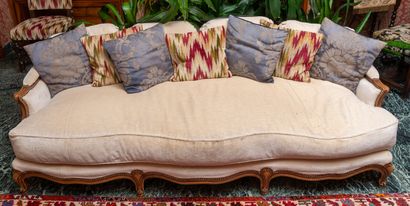 null Modern low 3 seater sofa in natural wood with mouldings.

Louis XV style. 

H....