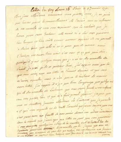 LOUIS XVI LOUIS XVI. Autograph letter (unsigned), addressed to "Madame de Chalons...