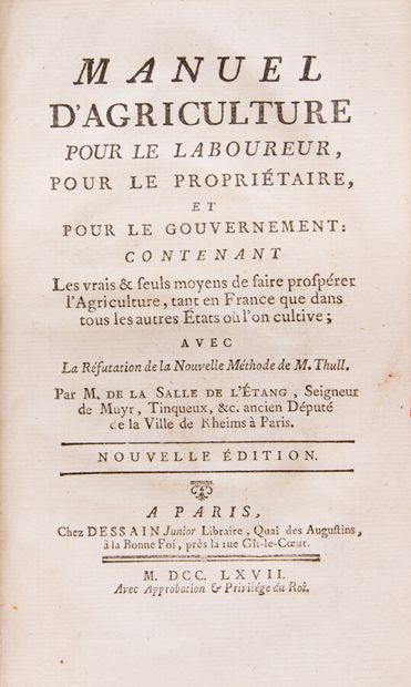  LA SALLE DE L'ETANG (Simon-Philibert de). Manual of agriculture for the ploughman,...