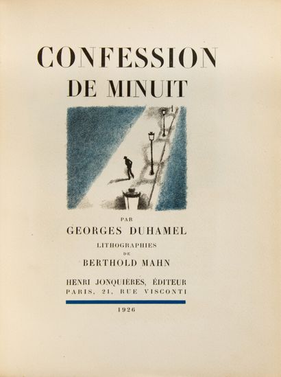  DUHAMEL (Georges). Confession de minuit. 
Paris, Henri Jonquières, 1926. In-4°,...