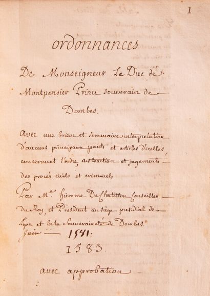 null Ain - CHATILLON (H. de) - COPIE MANUSCRITE exécutée au XVIIIème des Ordonnances...