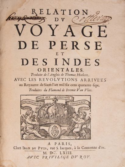  HERBERT (Th.). Relation du Voyage de Perse et des Indes orientales. Traduite de...
