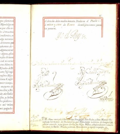 NOBLESSE ESPAGNOLE SPANISH NOBILITY. Manuscript on 18th century vellum, in Spanish,...