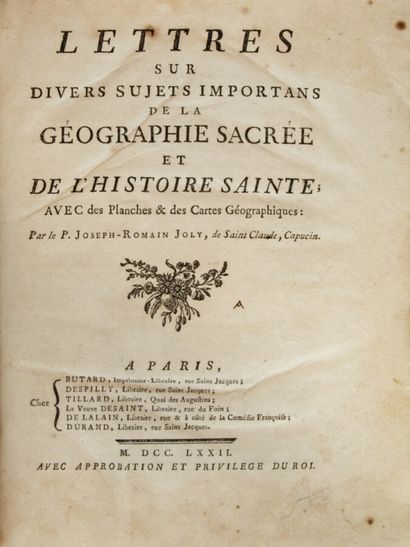  JOLY (Joseph-Romain). Letters on various important subjects of the sacred geography...