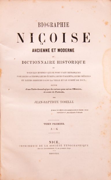 null Provence - Midi - TOSELLI (Jean-Baptiste). Biographie Niçoise ancienne et moderne...