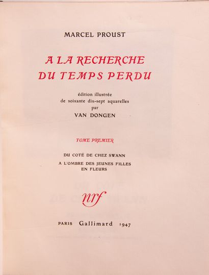 null PROUST (M.). In Search of Lost Time. 

Paris, Gallimard, 1947. 3 vols. in-4°,...