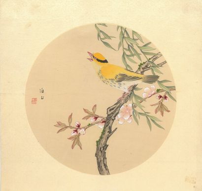 null CHINA - 20th century

Two watercolors on fabric showing a bird on a plum tree...