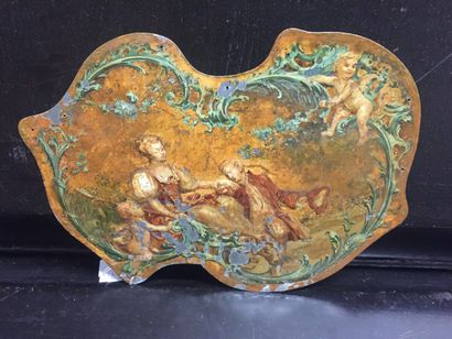 null Polychrome lacquered plate decorated with a couple in a rocaille foliage frame

Louis...