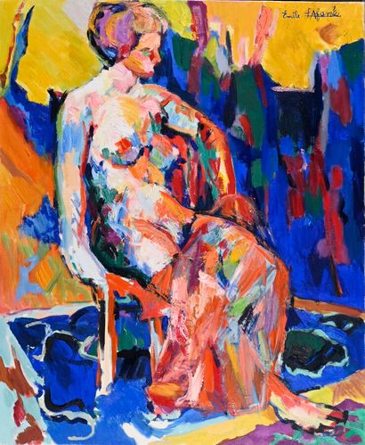  Émile LAFAMÉ (Émile BOGAERT, known as) (1934-2017) 
Nude with shawl, 1971 
Oil on...