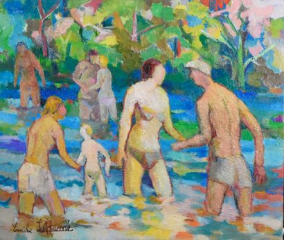  Émile LAFAMÉ (Émile BOGAERT, known as) (1934-2017) 
The Bath, 2011 
Oil on canvas,...