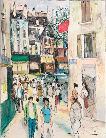  Marcel CHARBONNEL (1901-1981) 
Rue à filles à Marseille 
Huile sur toile, signée...