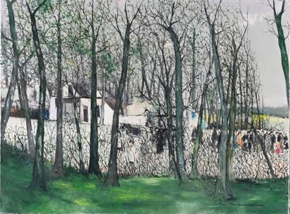  Marcel CHARBONNEL (1901-1981) 
The burial in the village 
Oil on canvas, signed...