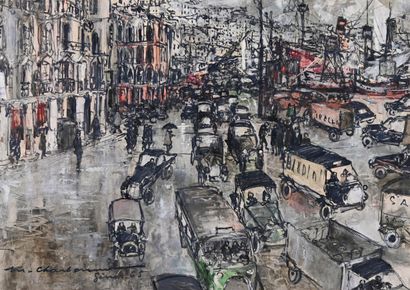  Marcel CHARBONNEL (1901-1981) 
Rain on Genoa, 1965 
Oil on paper, pasted on isorel...