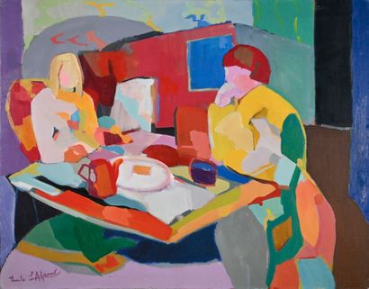  Émile LAFAMÉ (Émile BOGAERT, known as) (1934-2017) 
The meeting, 1979 
Oil on canvas,...