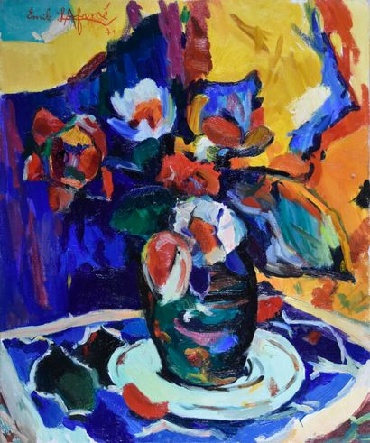  Émile LAFAMÉ (Émile BOGAERT, dit) (1934-2017) 
Vase de fleurs, 1971 
Huile sur toile,...