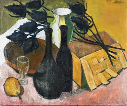 null Émile LAFAMÉ (Émile BOGAERT, known as) (1934-2017)

The bottles, 1956

Oil on...