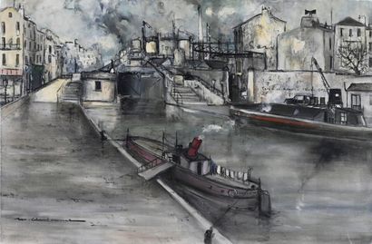  Marcel CHARBONNEL (1901-1981) 
L'usine au canal 
Huile sur toile, signée en bas...