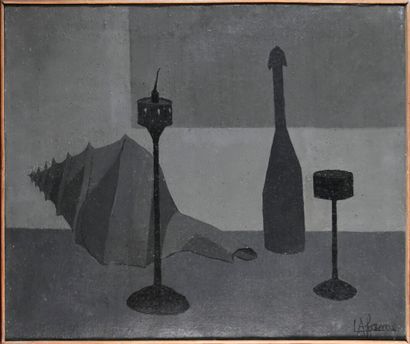  Émile LAFAMÉ (Émile BOGAERT, known as) (1934-2017) 
The bottle, 1958 
Oil on canvas,...