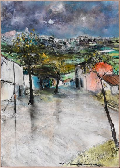  Marcel CHARBONNEL (1901-1981) 
Stormy sky over Crussol [Ardèche]. 
Oil on paper,...