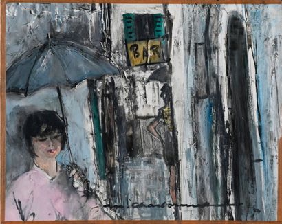 Marcel CHARBONNEL (1901-1981) 
Rain 
Oil on paper, pasted on isorel panel, signed...