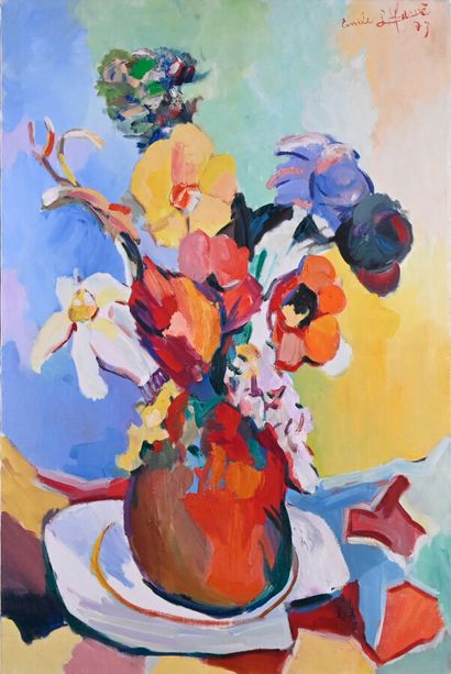  Émile LAFAMÉ (Émile BOGAERT, known as) (1934-2017) 
Vase of flowers, 1973 
Oil on...