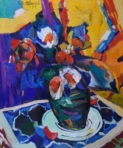  Émile LAFAMÉ (Émile BOGAERT, known as) (1934-2017) 
Flowers, 1970 
Oil on canvas,...