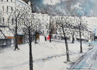  Marcel CHARBONNEL (1901-1981) 
Janvier sous la neige 
Huile et encre sur carton,...